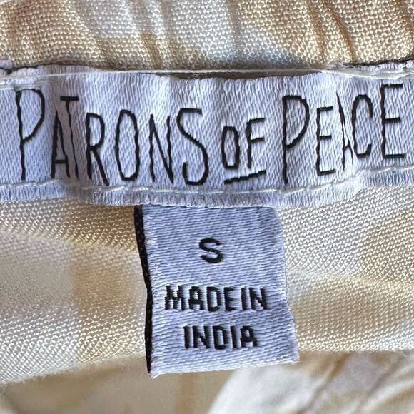 NWOT Patrons of Peace Palm Print Tie Front Tiered Maxi Dress Tan White - Picture 11 of 11